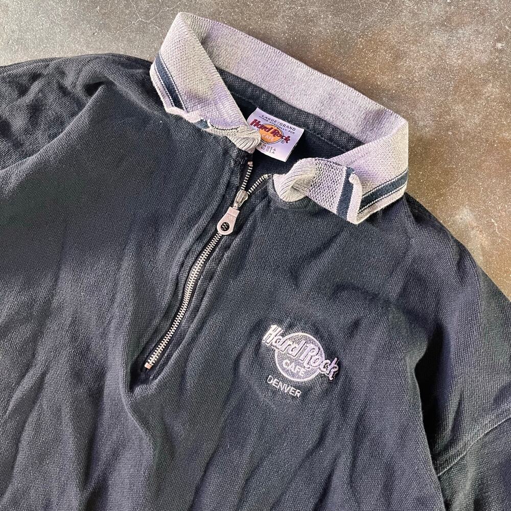 Vintage 2000s Hard Rock Cafe black quarter zip polo “rock n roll” men’s large
